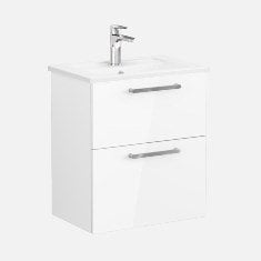 Vitra Root 68090 Lavabo Dolabı, Çift Çekmeceli, Dar, 60 Cm, Parlak Beyaz, Köşeli Lavabolu